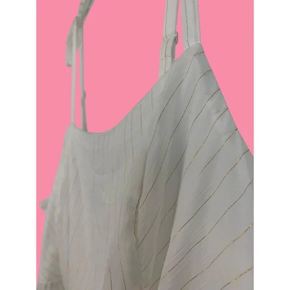 Torrid White Gold Chiffon Tiered Midi Dress Size 2X Adj Straps Smock NWT RA10137 - Picture 9 of 13
